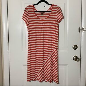 Tommy Bahama 100% Linen Dress Size Medium Reddish Orange and White Stripe